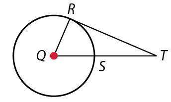 In the figure, qs = 15, rt = 36, and rt is tangent to radius qr with the point of tangency at r. fin