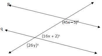 For which values of x and y is line p parallel to line q?  x=5, y=3 x=1, y=5 x=3,