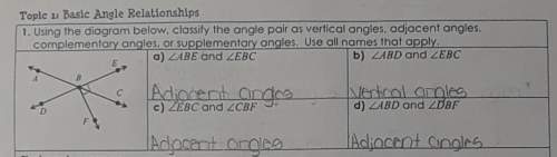 Using the diagram below, classify the angle pair as vertical angles, adjacent angles, complementary