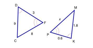 If triangle cdf ∼ triangle mkp, what is the value of x? 0.21.64.85.4