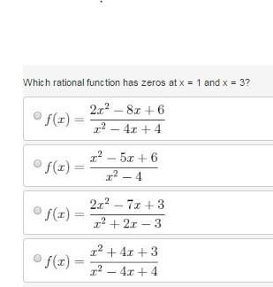 Which rational function has zeros at x = 1 and x = 3?