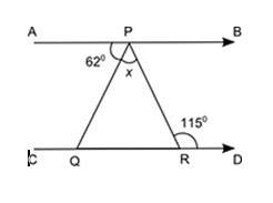 In the figure shown, line ab is parallel to line cd. what is the measure of angle x? explain your a