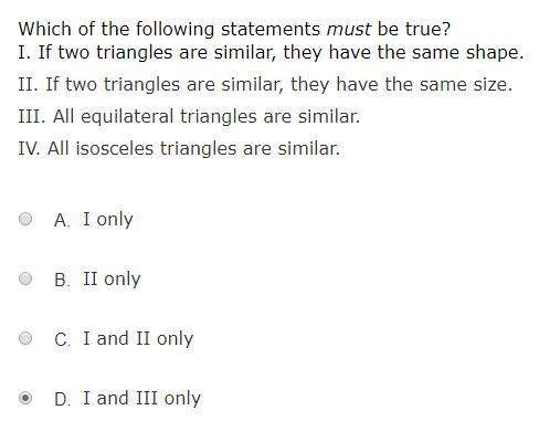 Are all equilateral triangles similar?  ( ignore the answer i selected )