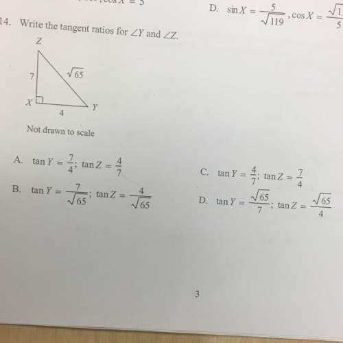 Write the tangent ratios for y and z