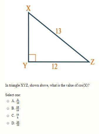 In triangle xyz, shown above, what is the value of cos(x)?