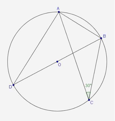 Db is a diameter of circle o. if macb = 30°, what is the mdba?  30° 50