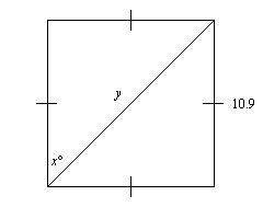 Find x and y. a) x = 45°, y = 10.9√2 b) x = 45°, y = 10.9&lt;