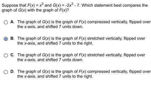 Suppose that f(x) = x3 and g(x) = -2x^3 - 7. which statement best compares the graph of g(x) with th