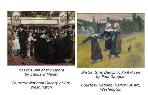 What type of celebration do the colors in manet’s painting suggest, in contrast to gauguin’s?