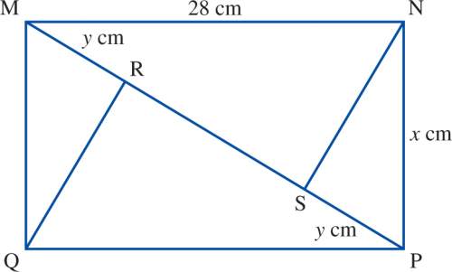 The area of the rectangle mnpq is 588 cm^2.  a) find the length of mp. b) find the