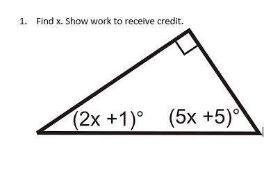 Show all work to receive credit 1. find x. show work to receive credit.