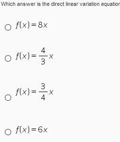 The function f(x) varies directly with x, and f(x)=8 when x = 6