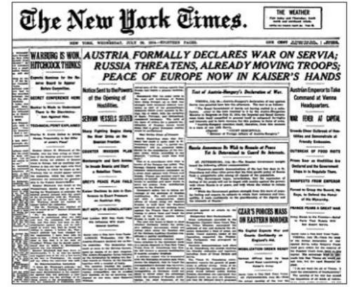 Read the newspaper headline from the june 29, 1914 issue of the new york times. based on