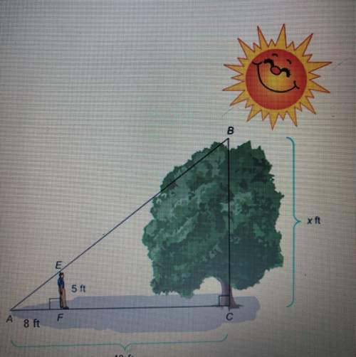 Need asap. the diagram shows 5ft student standing near a tree. the shadow of the student and the sh