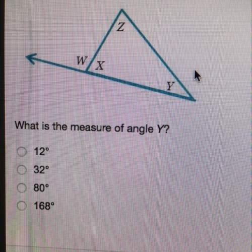 The measure of angle w is 100 degrees, and the measure of angle z is 68 degrees. what is the measure