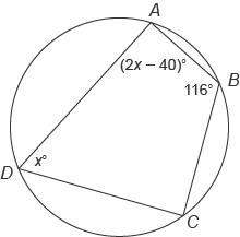 quadrilateral abcd  is inscribed in this circle. what is the measure of angle a?