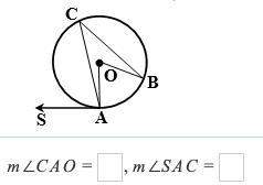 given: m ab =32°, ac ≅bc, tangent asfind: m∠cao, m∠sac