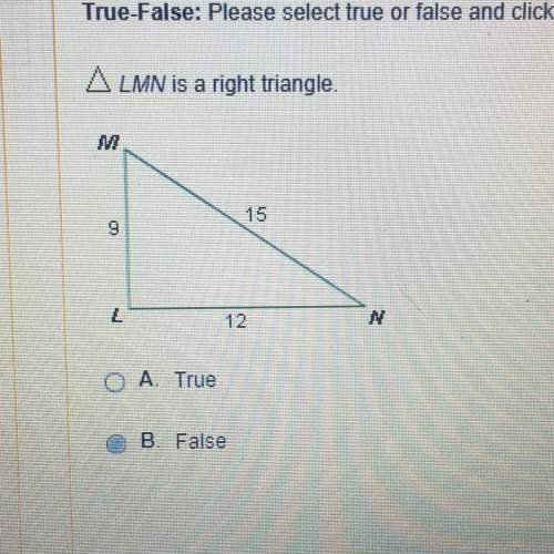 Lmn is s right triangle.  a. true  b. false