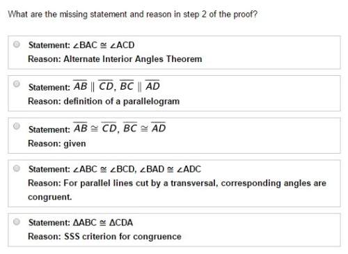 Urgent !  proof:  statement reason 1. quadrilateral abcd is a parallelogram. give