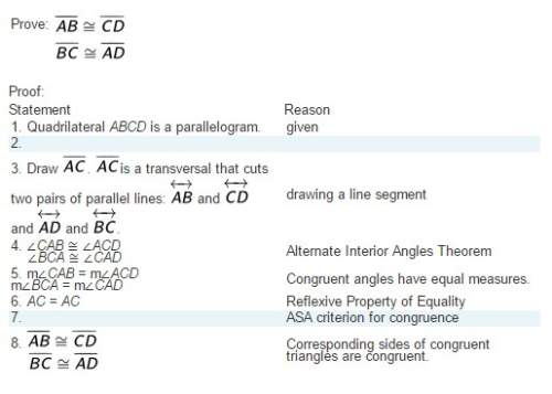 Urgent !  proof:  statement reason 1. quadrilateral abcd is a parallelogram. give