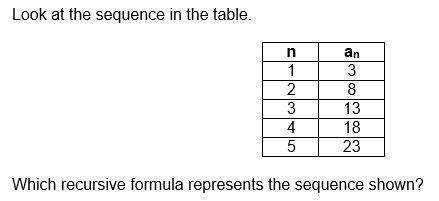 Look at the sequence in the table. . which recursive formula represents the sequence sho