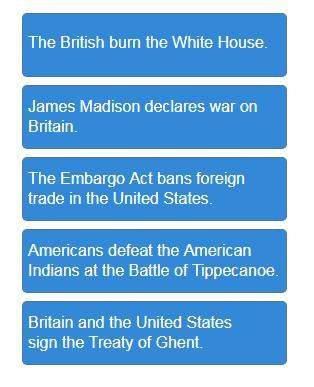 Arrange the events related to the war of 1812 in the order in which they occurred.