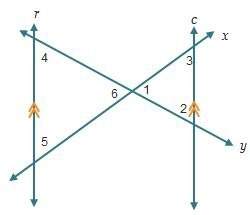 Line r is parallel to line c.  which angle is congruent to &lt; 3?  a. &lt; 2 b. &amp;