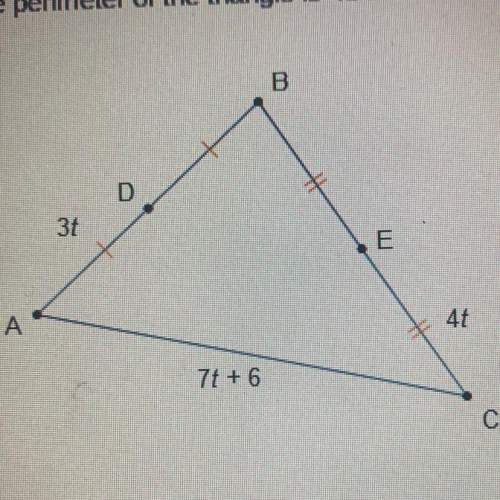 Points d and e are midpoints of the sides of triangle abc. the perimeter of the triangle is 48 units