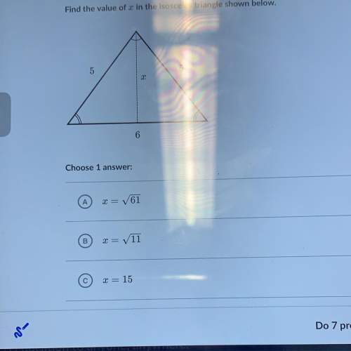 Find the value of c in the isosceles triangle shown below answer