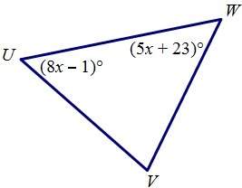 Ill mark  if line vw is congruent to line vu, find the measure of angle w