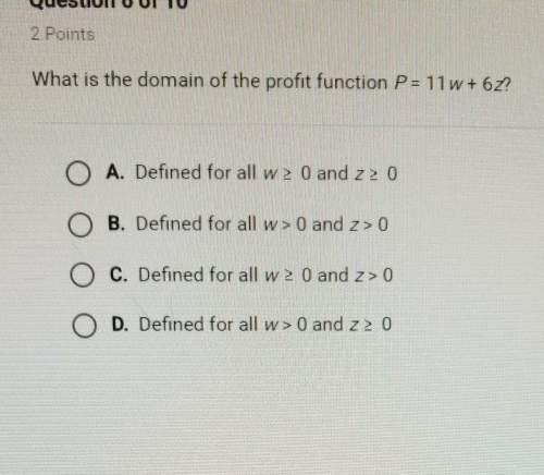What is the domain of the profit function p=11w+6z?