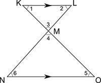 The figure shows two parallel lines kl and no cut by the transversals ko and ln. w