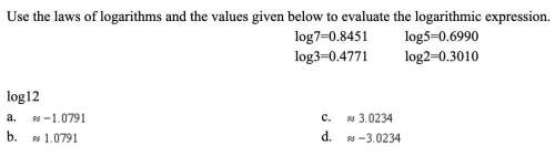 Use the laws of logarithms and the values given below to evaluate the logarithmic expression.
