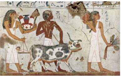 Look at this image. which typical feature of egyptian art is not present in this artwork? a. the he