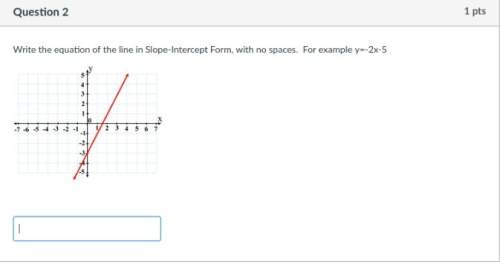 Need really bad, write the equation of the line in slope-intercept form, with no spaces. for exampl
