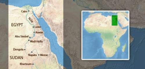 Ancient nubia was located in what is now southern egypt and northern sudan. based on the map, which