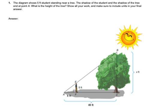 Geometry! the diagram shows 5 ft student standing near a tree. the shadow of the student and the sh