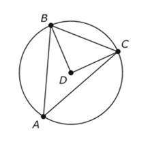 The figure shows ∆abc inscribed in circle d. if m ∠cbd = 25°, find m ∠bac, in degrees. &lt;