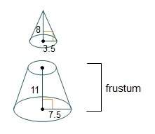Afrustum is formed when a plane parallel to a cone’s base cuts off the upper portion as shown. which