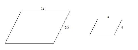 The two parallelograms pictured below are similar. find the unknown measure.