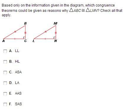 Based only on the information given in the diagram, which congruence theorems could be given as reas