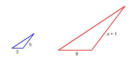 The smaller triangle was dilated to form the larger triangle. what is the value of x?  10