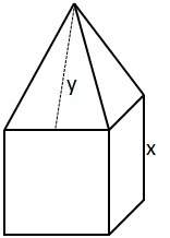 (10 points) a square pyramid is attached to the top of a cube as shown below. if x = 10