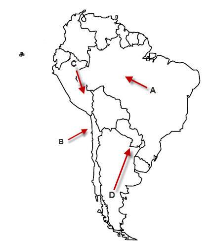 Which set correctly identifies the features shown on the map  1. a andes mountains. b pa