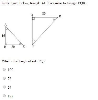 In the figure below, triangle abc is similar to triangle pqr:  a right triangle abc with