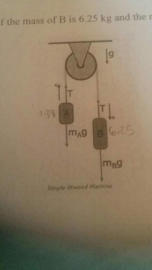The system shown to the right is a standard atwood machine. if the mass of b is 6.25 kg and the mass