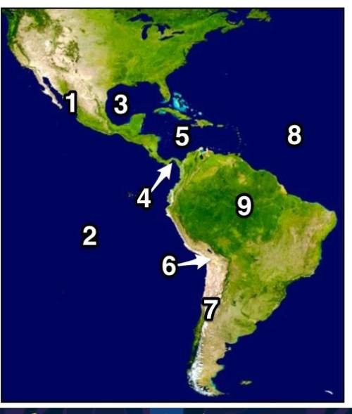 Which number on the map represents the caribbean sea? a) 2 b) 3 c) 5 d) 8