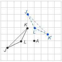 Which is the correct description of the transformation of triangle jkl to triangle jꞌkꞌlꞌ?