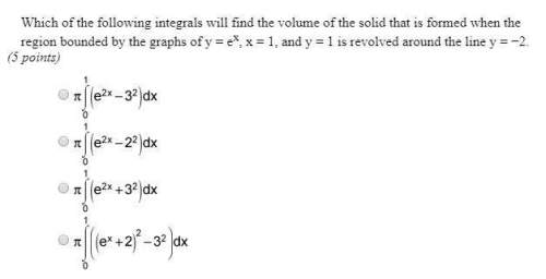 Which of the following integrals will find the volume of the solid that is formed when the region bo