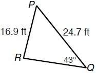 Use the law of sines to find the measure of angle r to the nearest degree.